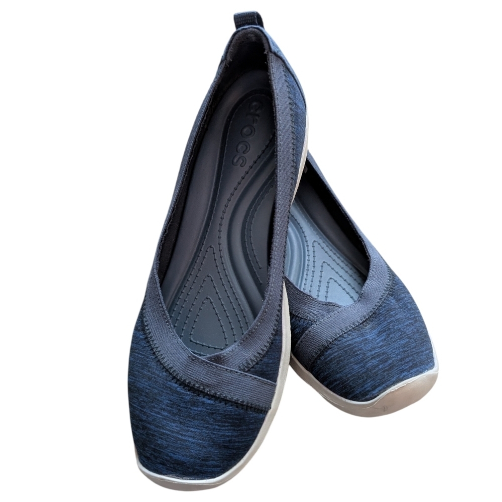 Crocs Busy Day Ballet Flats Women 9 Blue Slip On Stretch - Picture 2 of 13